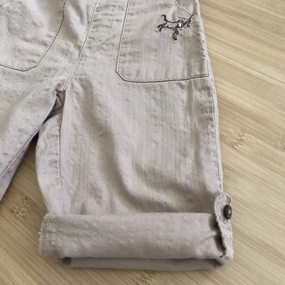 Janie and Jack Khaki Pull On Pants 6-12 Months Roll Tab Cuff Embroidered Monkey - Picture 4 of 16